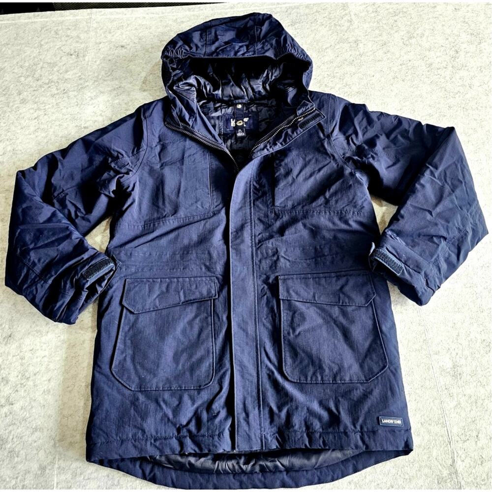 Lands’ End Boys Hooded Insulated Winter Parka Navy XL 14-16 Grow Along